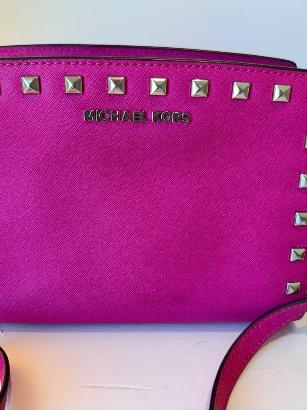 Michael Kors Selma Hot Pink Studded Crossbody Bag